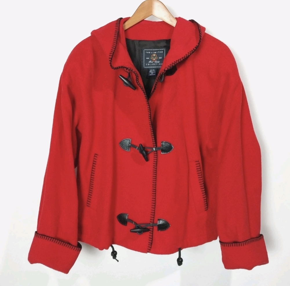 Vintage The Limited Collection Red Wool Toggle Jacket Pea Coat Women's Size Med